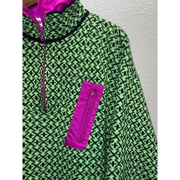 Vintage Obermeyer Ski Sweater 1/4 Zip Apres Ski Wool Kess Green purple 90s 80s M - Picture 3 of 11